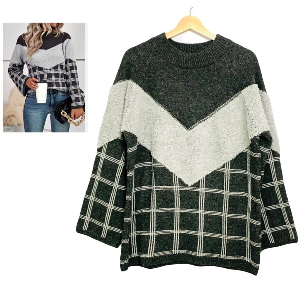 Gray Chunky Boxy Long Sleeve Crew Neck Sweater Nubby Textured Size Medium